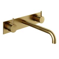 Hotbath Cobber afbouwdeel wastafelmengkraan met achterplaat en 25 cm uitloop geborsteld messing (goud) PVD CB006TEXT25BBP