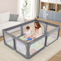 Babybox met 50 Ballen en 2 Deuren Box met Ademend Net en Ritssluiting Box voor Zuigelingen en Peuters 206 x 147 cm Donkergrijs