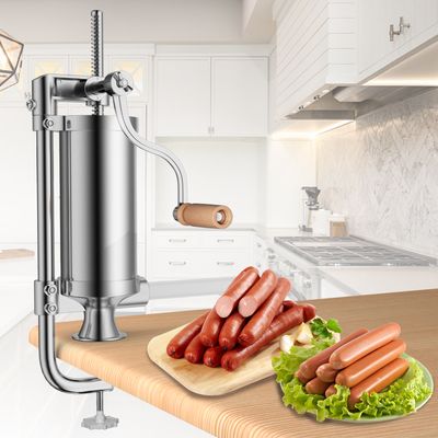 2,5kg Worstvuller Handmatig Worstmachine van Roestvrij Staal Worstmachine Zilver Worstpers met Tafelklem Worstspuit Incl. 4 Vulbuizen