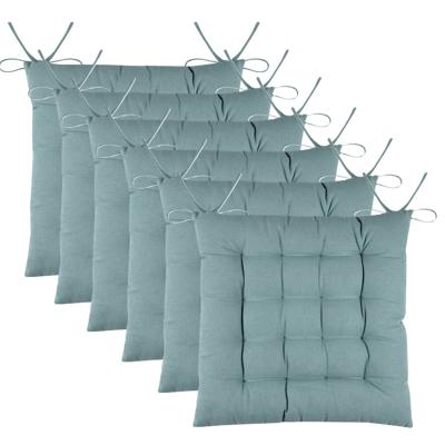 Stof Textile stoelkussens DUO - 6x - jade groen - 38 x 38 x 3.5 cm - touwtjes sluiting