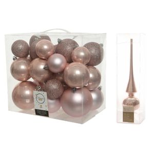 Kerstversiering kunststof kerstballen met piek lichtroze 6-8-10 cm pakket van 27x stuks