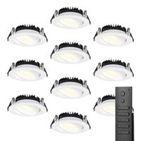 10x LED inbouwspots Rome - Wit - 6 Watt 500 lumen - Kantelbaar - Dimbaar - 2700K warm wit - IP44 Waterdicht - Inclusief afstandsbediening - Geringe inbouwdiepte