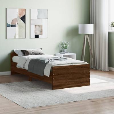 Bedframe bewerkt hout bruineikenkleurig 75x190 cm Small Single