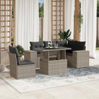 6-delige Loungeset met kussens poly rattan lichtgrijs