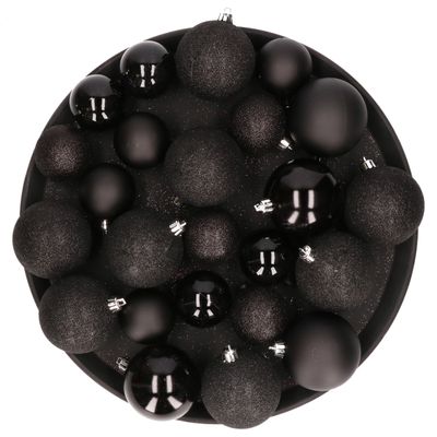 Kerstversiering set kerstballen zwart 6 - 8 cm - pakket van 42x stuks