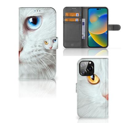 iPhone 14 Pro Max | Telefoonhoesje | Met pasjeshouder | Witte Kat