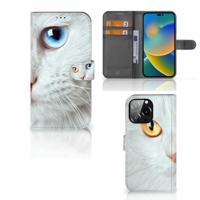 iPhone 14 Pro Max | Telefoonhoesje | Met pasjeshouder | Witte Kat