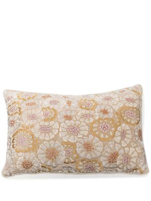 Anke Drechsel coussin en velours à fleurs brodées - Blanc