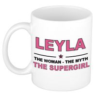 Naam cadeau mok/ beker Leyla The woman, The myth the supergirl 300 ml   -