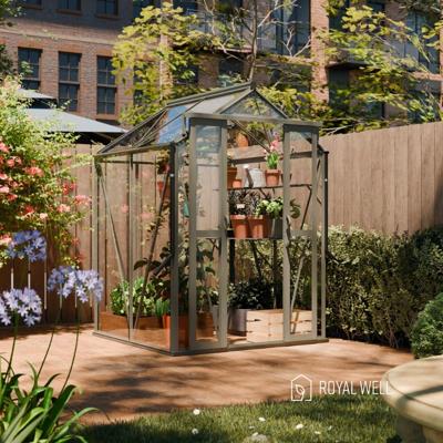 Royal Well Anne 1 tuinkas met veiligheidsglas en fundering - groengrijs Royal Well Anne 1 tuinkas met veiligheidsglas en fundering - groengrijs