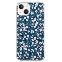 iPhone 13 mini siliconen hoesje - Bloemen blauw iPhone 13 mini siliconen hoesje - Bloemen blauw