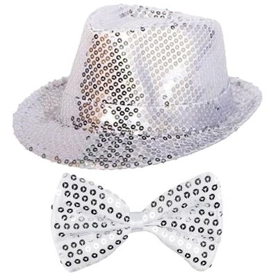 Faram Party carnaval verkleed set - hoedje en vlinderstrikje - Zilver glitters - Verkleedkleding Faram Party carnaval verkleed set - hoedje en vlinderstrikje - Zilver glitters - Verkleedkleding