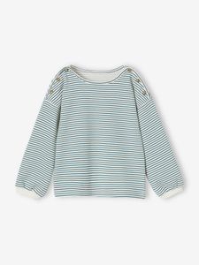 Gestreept meisjes-T-shirt met boothals groen, gestreept