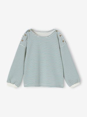 Gestreept meisjes-T-shirt met boothals groen, gestreept