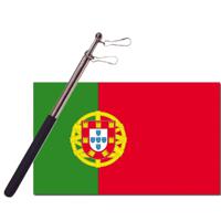 Landen vlag Portugal - 90 x 150 cm - met compacte draagbare telescoop vlaggenstok - supporters - thumbnail