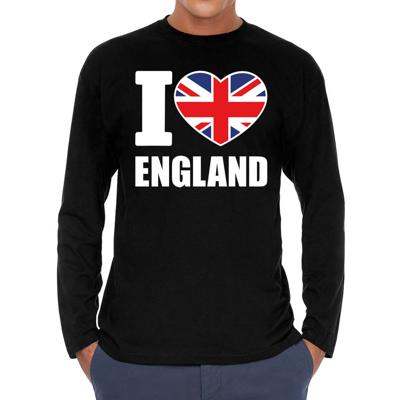 I love England supporter t-shirt - lange mouwen - voor heren - zwart - Engeland landen shirt I love England supporter t-shirt - lange mouwen - voor heren - zwart - Engeland landen shirt