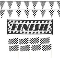 Finish/racing feest thema versiering pakket 11-delig geblokt zwart/wit