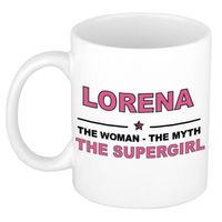 Naam cadeau mok/ beker Lorena The woman, The myth the supergirl 300 ml - Naam mokken