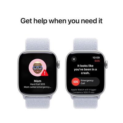 AppleWatch Series 10 GPS + Cellular 42mm Aluminium Case met Blue Cloud Sport Loop Smartwatch Zilver