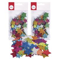 Rayher hobby/knutsel sterren met glitters - 200x - zelfklevend - multi kleuren - foam/rubber