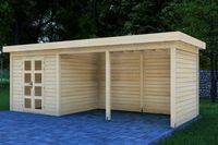 Prime Line blokhut 300x300 cm + luifel 500 cm + achterwand en zijwand- Plat dak- Onbehandeld vurenhout- Van Kooten - Van Kooten