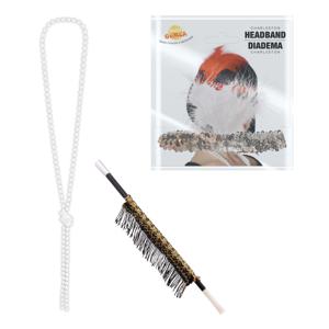 Carnaval verkleed accessoire set - sigarettenhouder/parelketting/hoofdband - charleston/jaren 20