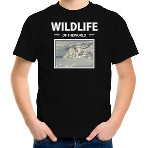 Sneeuwvos t-shirt met dieren foto wildlife of the world zwart voor kinderen XL (158-164)  -