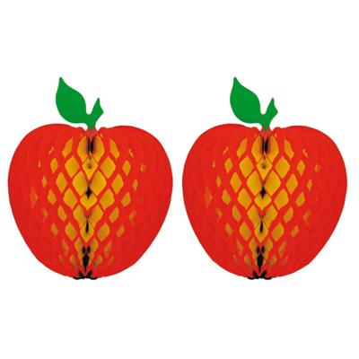 Hangdecoratie fruit thema appel - 2x stuks - 20 cm - Decoraties/versieringen - papier - gezondheid