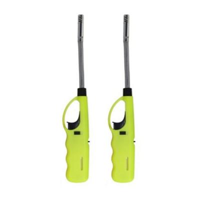 Flame Classics Gasaansteker - 2x - flexibele hals - BBQ/keuken/haard aansteker - groen - 27 cm