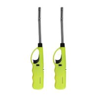 Flame Classics Gasaansteker - 2x - flexibele hals - BBQ/keuken/haard aansteker - groen - 27 cm