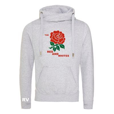 Rugby Vintage - Engeland Red & White Cross Neck Hoodie - Grijs
