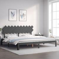 Bedframe met hoofdbord massief hout grijs 200x200 cm