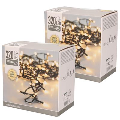 Kerstverlichting - Set van 2x stuks - extra warm - wit buiten - 320 lampjes - 24 cm