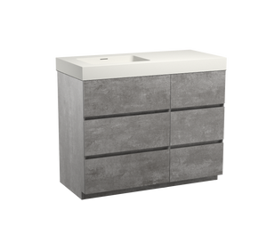 Storke Edge staand badmeubel 110 x 52 cm beton donkergrijs met Mata High asymmetrisch linkse wastafel in mat witte solid surface