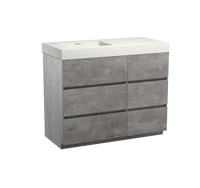 Storke Edge staand badmeubel 110 x 52 cm beton donkergrijs met Mata High asymmetrisch linkse wastafel in mat witte solid surface - thumbnail