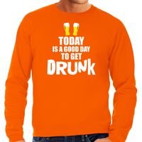 Koningsdag sweater / trui good day to get drunk oranje voor heren - thumbnail