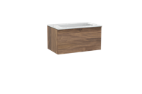 Balmani Forma zwevend badmeubel 90 x 55 cm amerikaans notenhout met Tablo Strada enkele wastafel in composiet hoogglans wit, Horizontale symmetrische rechte ribbel