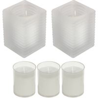 2x Witte woondecoratie kaarsen met houders en 3 navullingen 7 x 10 cm 24 branduren - thumbnail