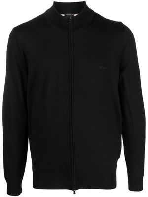 BOSS cardigan en maille fine à fermeture zippée - Noir