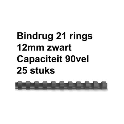 Bindrug Fellowes 12mm 21rings A4 zwart 25stuks