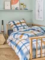 Kinderdekbedovertrek + kussensloop in RETRO WINTER flanel, met gerecycled katoen marineblauw, gestreept