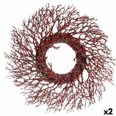 Kerstkroon Tak Rood Plastic 50 x 10 x 50 cm (2 Stuks)