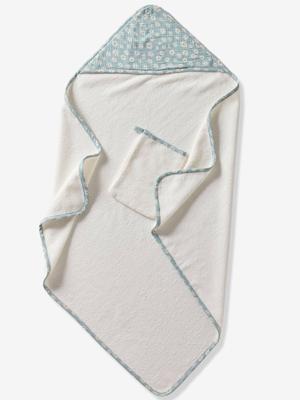 Badcape van katoengaas, personaliseerbaar, en washandje MARGUERITE blauw, bedrukt Badcape van katoengaas, personaliseerbaar, en washandje MARGUERITE blauw, bedrukt