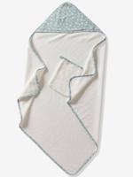 Badcape van katoengaas, personaliseerbaar, en washandje MARGUERITE blauw, bedrukt