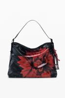 Middelgrote schoudertas met glanzende bloem - BLACK - U