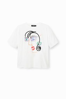 T-shirt met korte mouwen en een gezicht - WHITE - L