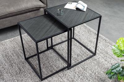 Vierkante set van 2 bijzettafels MOUNTAIN SOUL 60cm zwart natuursteen metaal - 45676