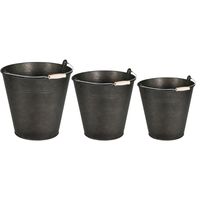 Emmer/plantenpot/bloempot - set van 3x stuks - zink - zwart - thumbnail