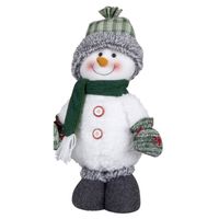 Pluche decoratie sneeuwpop - 40 cm - pop - met geruite muts - Kerstman pop - thumbnail