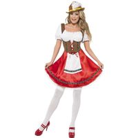 Rode/bruine Tiroler dirndl verkleed kostuum/jurkje voor dames - thumbnail